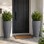 Grand pot de fleurs intérieur / extérieur en résine moucheté gris avec soucoupe et écran de drainage (ensemble de 2)-934506595-934506596