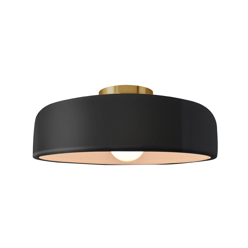 Plafonnier semi-encastré Radiance, Noir brillant / blanc mat, Laiton brossé, H 6 po x l 13 po x P 13 po