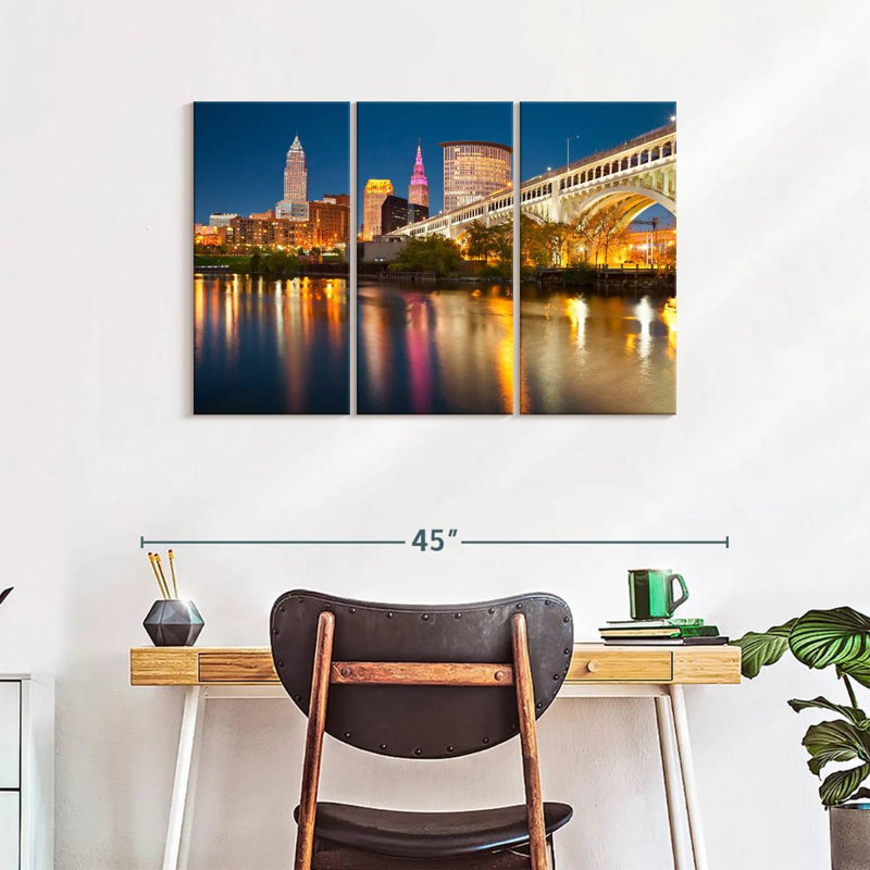 " Cleveland Downtown " 3 - Pieces, 24" H x 38" W x 1.25" D