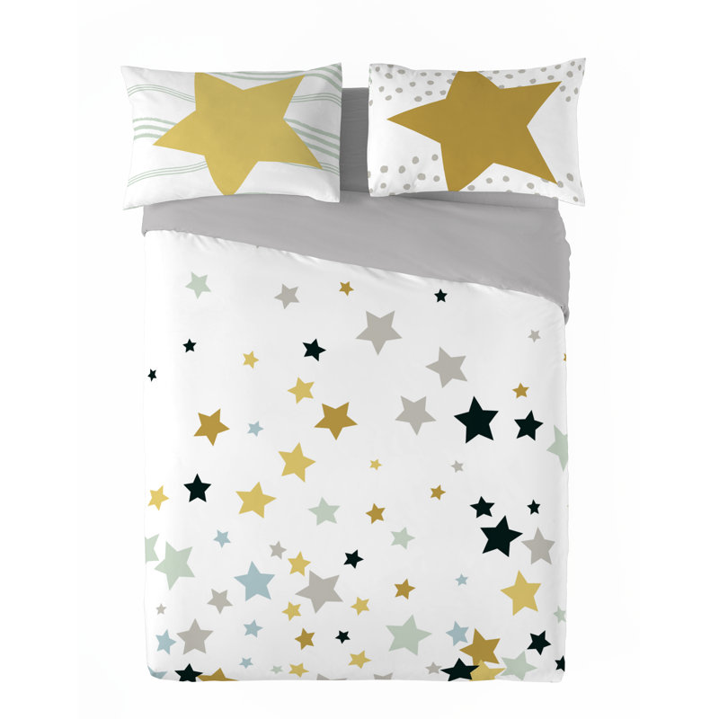 Ensemble de housse de couette en coton 3 pièces Yael (l 90 po x L 92 po), Housse de couette pour grand lit + 2 taies décora