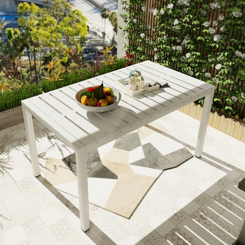 55 Inch White Rectangular Patio Table For Family Dinners And Outdoor Lounging - Lightweight Pp, Metal Legs With Non Slip Pads, Quick Setup Modern Multi Scene Use All Weather , Fade Proof Pp Tabletop,