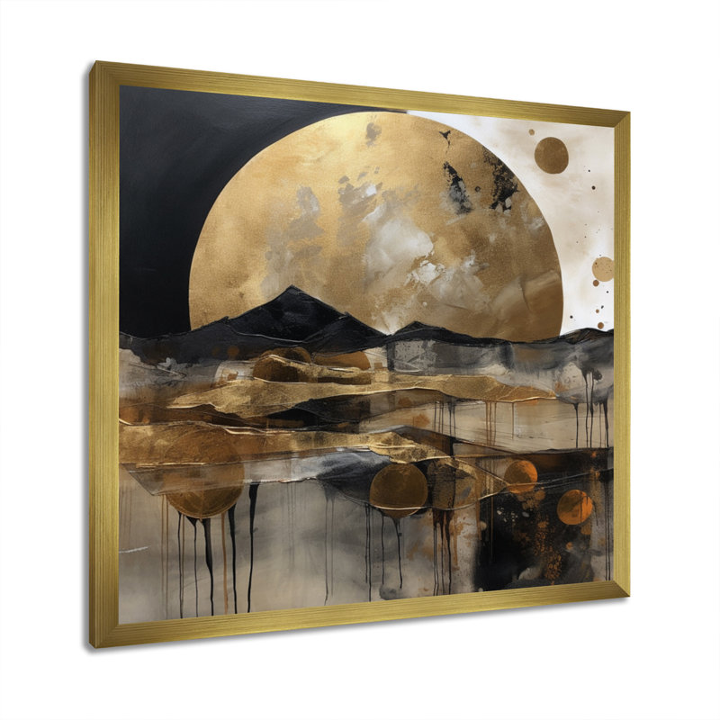 Frederica explorant la lune dorée en évolution III, H 36 po x l 36 po x P 1,5 po, Cadre flottant doré