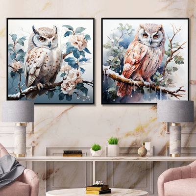 Hibou Blooms Perch I - ensemble de 2 reproductions d'art sur toile