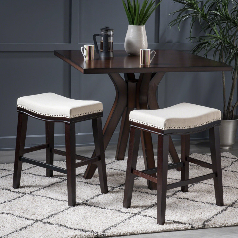 Nobhill Upholstered Counter Stool with Solid Wood Frame, Beige, Counter Stool (26.15” Seat Height)