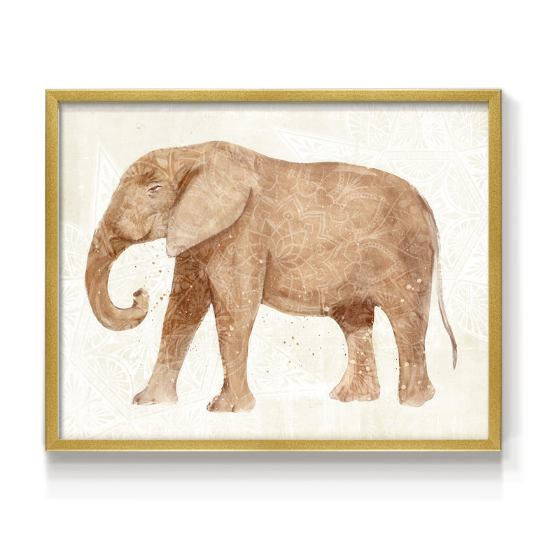 Éléphant sagesse I - reproduction encadrée, H 8 po x l 10 po, Or
