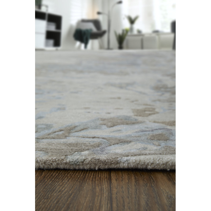 Zarah Modern Watercolor, Gray/Tan/Blue, 8' X 10' Area Rug, Rectangle 2' x 3'