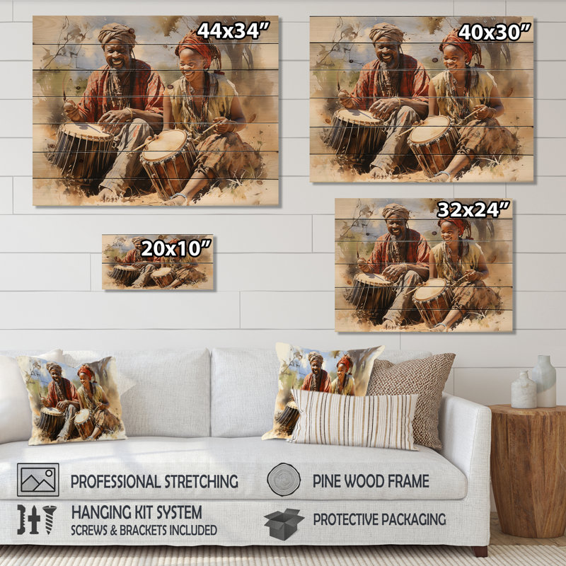 «Lemya African Rhythmic Drums I» sur impression sur bois, H 10 po x l 20 po x P 0,78 po