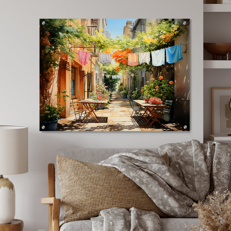 Jour de lessive en Italie III - Art mural moderne en acrylique, H 30 po x l 40 po
