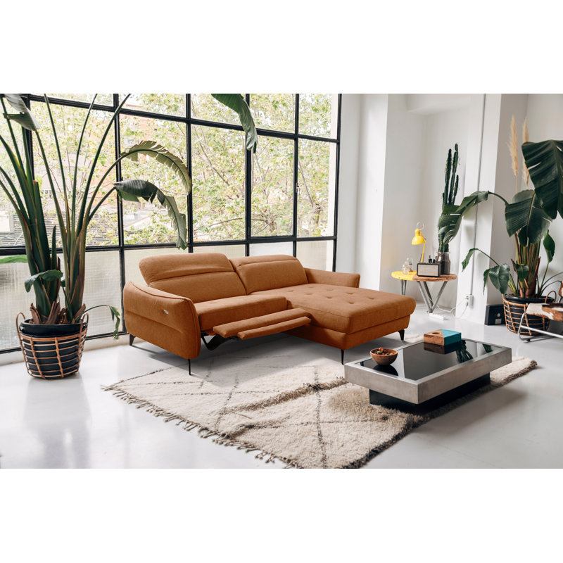 Morpeth Power Reclining Upholstered Corner Sofa in Chenille Fabric with Adjustable Headrests, Right Hand Facing, Orange