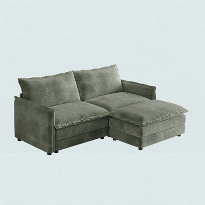 Corduroy Fabric Loveseat Sofa Couch 2 Seater L-Shaped Sectional Upholstered Large Size Deep Seat 2-Seat Sofa by Everly Quinn