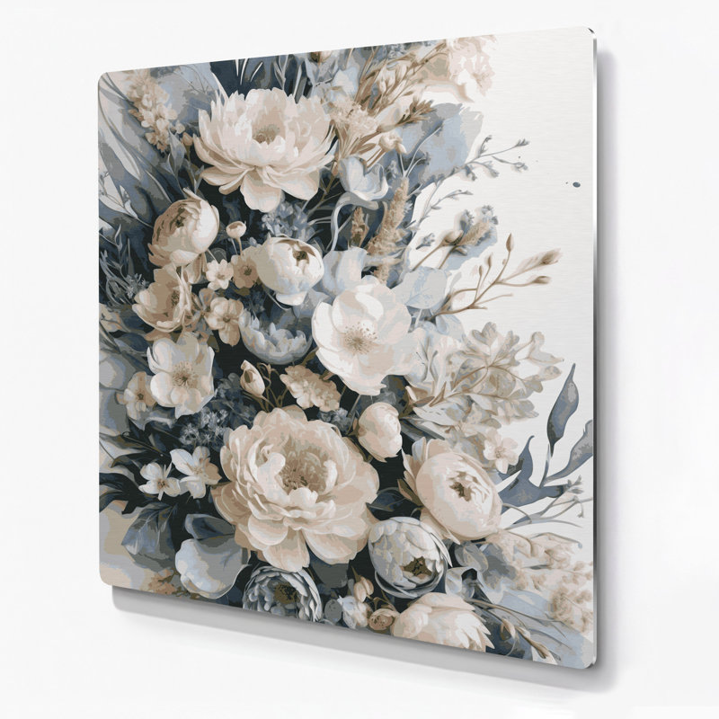 Aquarelle, art floral 5 gris, H 12 po x l 12 po