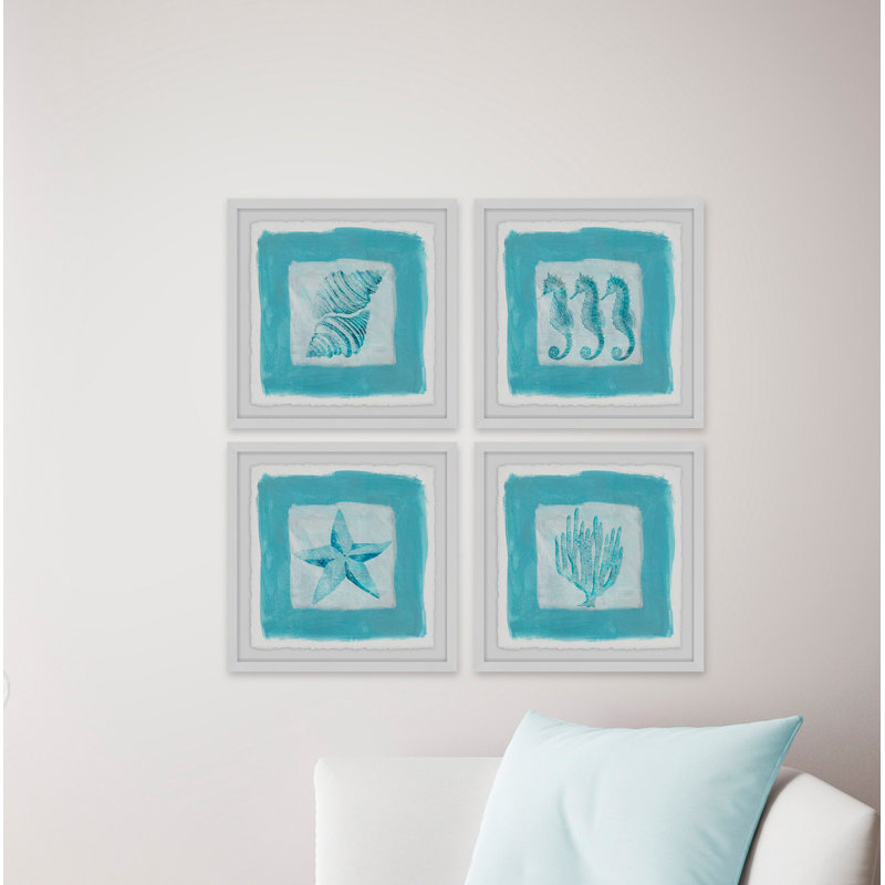 Sea Life Blue Quadrupych - ensemble de 4 reproductions de cadres photo, H 18 po x l 18 po