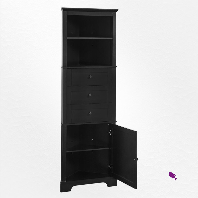 Anegada Freestanding Bathroom Cabinet,Tall Storage Cabinet with 3 Drawers and Adjustable Shelves, Black