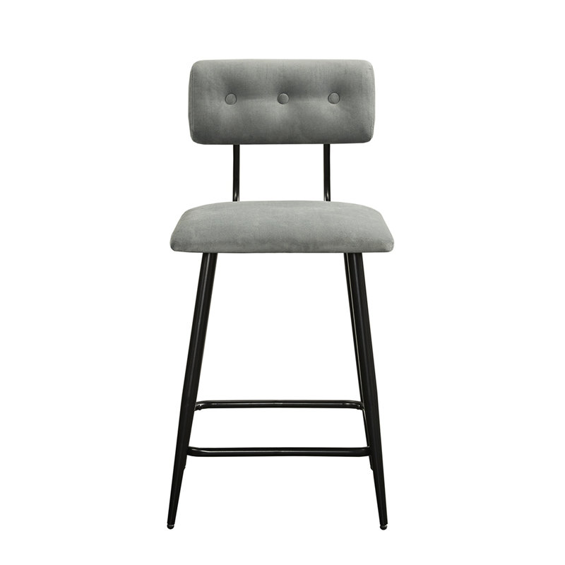 Élégant tabouret de comptoir en métal: dossier et siège gris, repose-pieds, tabouret d'assemblage avec cadre en X