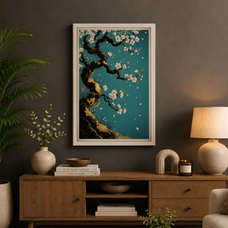 Gilded Branch in Bloom Japandi - Wrapped Canvas, 36x24 - 91.4 x 61.0 cm, White Border