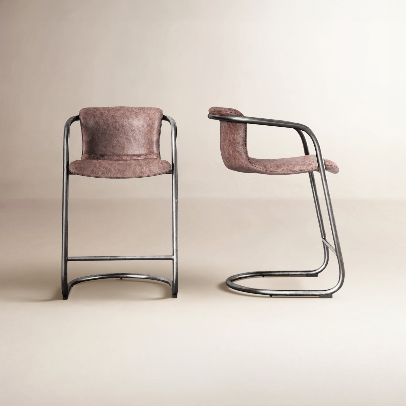Higbee Genuine Leather Bar Stool, Counter Stool (25" Seat Height), Brown Genuine Leather
