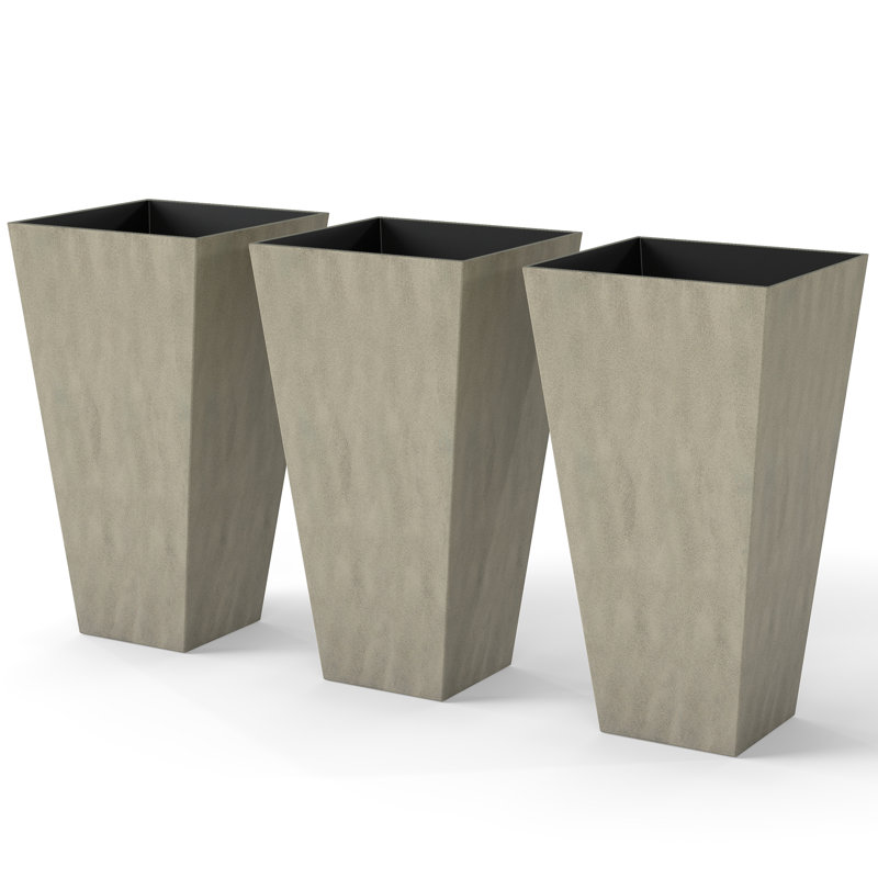 Tall Planters For Outdoor Plants Set Of 3, 28 In Taper Planters With Drainage Holes, Indoor Grande Plant Pots, Front Porch Decor, Grey