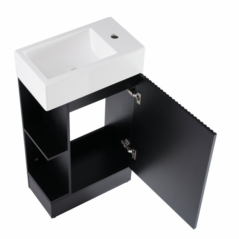Meuble-lavabo de 18,6 po avec lavabo en céramique, tiroirs spacieux et structure en bois durable pour des solutions de rangement élégantes
