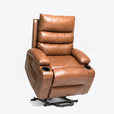 Large Size Electric Power Lift Recliner Chair Sofa For Elderly, 8 Point Vibration Massage And Lumber Heat, Remote Control, Side Pockets And Cup Holders, Cozy Fabric, Overstuffed Arm Pu