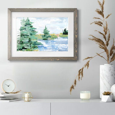 Evergreen Lake I - Art mural grandiose et encadré sous verre, grand salon