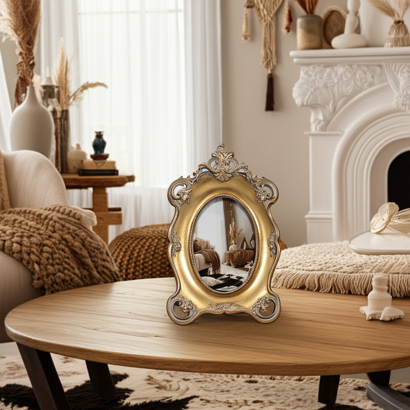 Mavin Gold Ornate Resin & Glass Picture Frame - 4" x 6" Vintage Decorative Photo Display for Home & Office