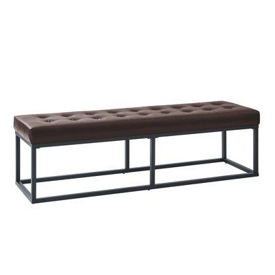 Anahli Jemaine 60.5'' W Mid-Century Modern Vegan Leather Bench with Metal Legs