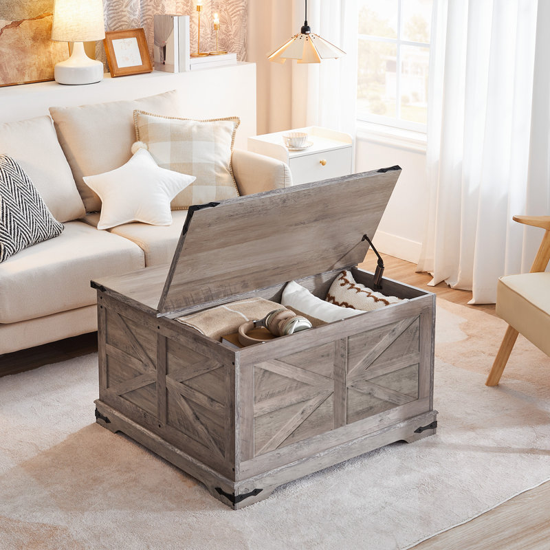 Gray Square Lift-Top Farmhouse Coffee Table with Storage