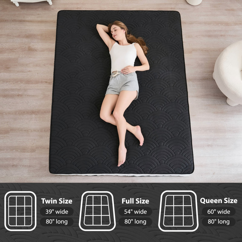 Japanese Floor Mattress, Futon Mattress with Anti-Slip Bottom, Portable Japanese Futon with Storage Bag and Straps, Queen