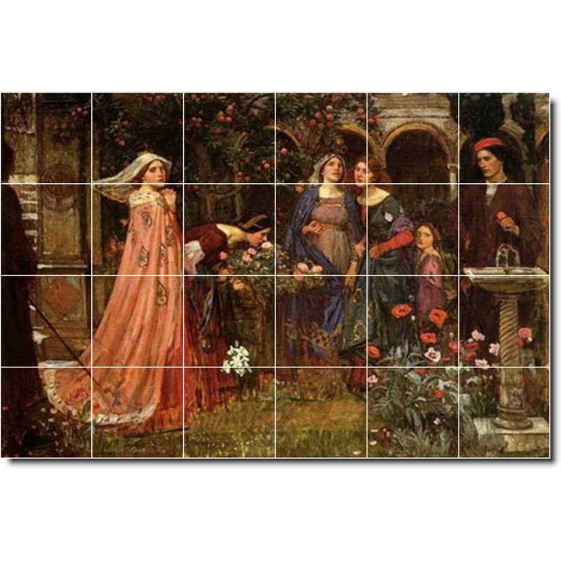 Carreau de céramique décorative 25,5 po x 17 po 4,25 po x 4,25 po, Peinture de jardin John Waterhouse W09431