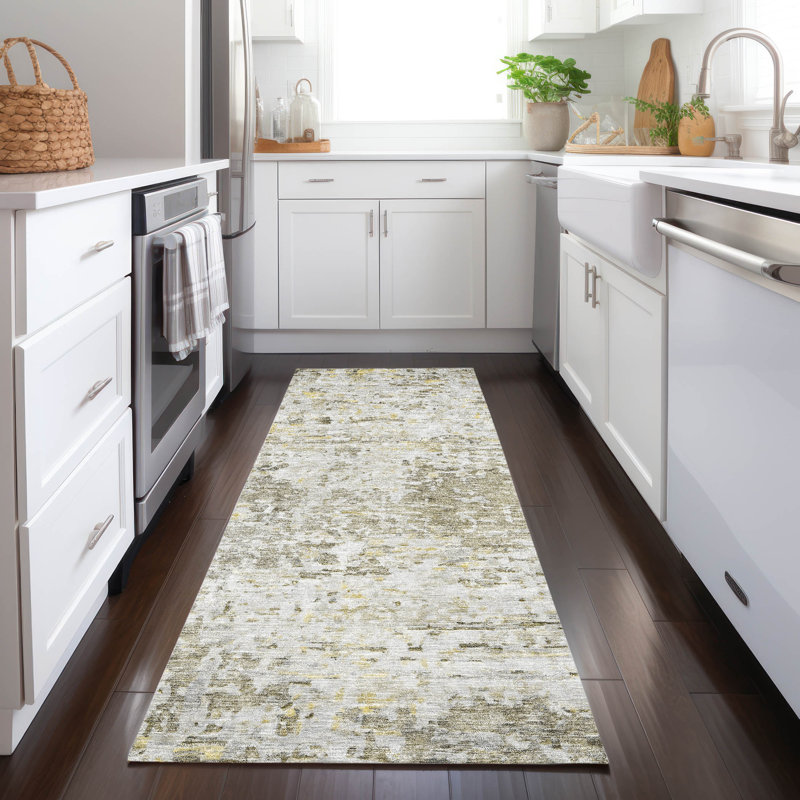Tapis taupe ACN1128 intérieur / extérieur lavable à la machine, Tapis de couloir 2 pi 3 po x 7 pi 6 po