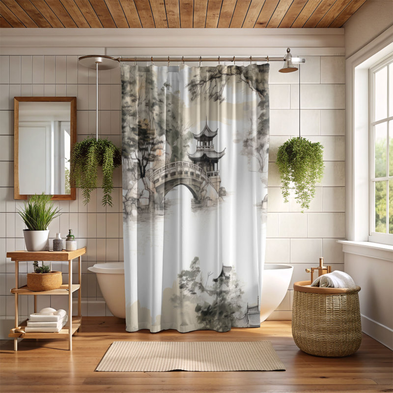 Asian Bushes - Rideau de douche Premium, H 74 po x l 71 po