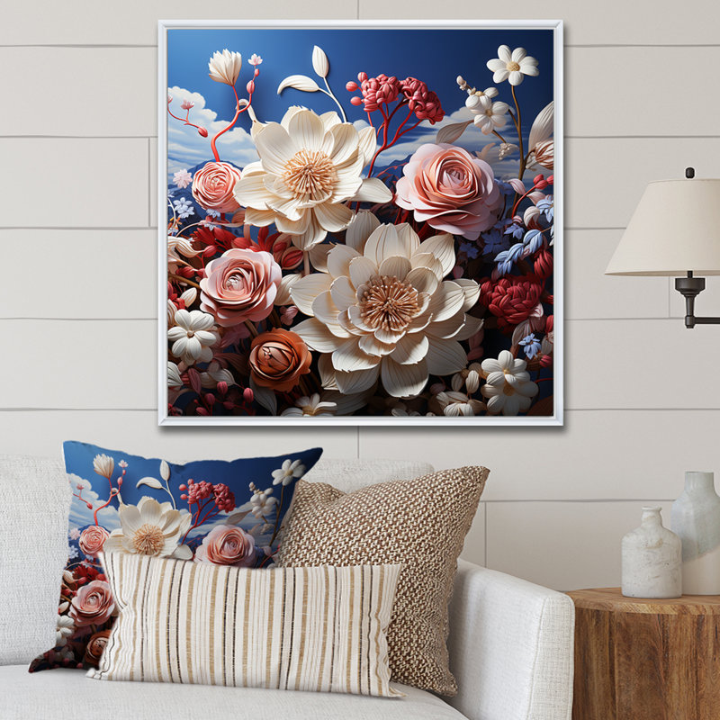 «Hortensia surréel» sur toile, Cadre flottant blanc, H 36 po x l 36 po x P 1,5 po