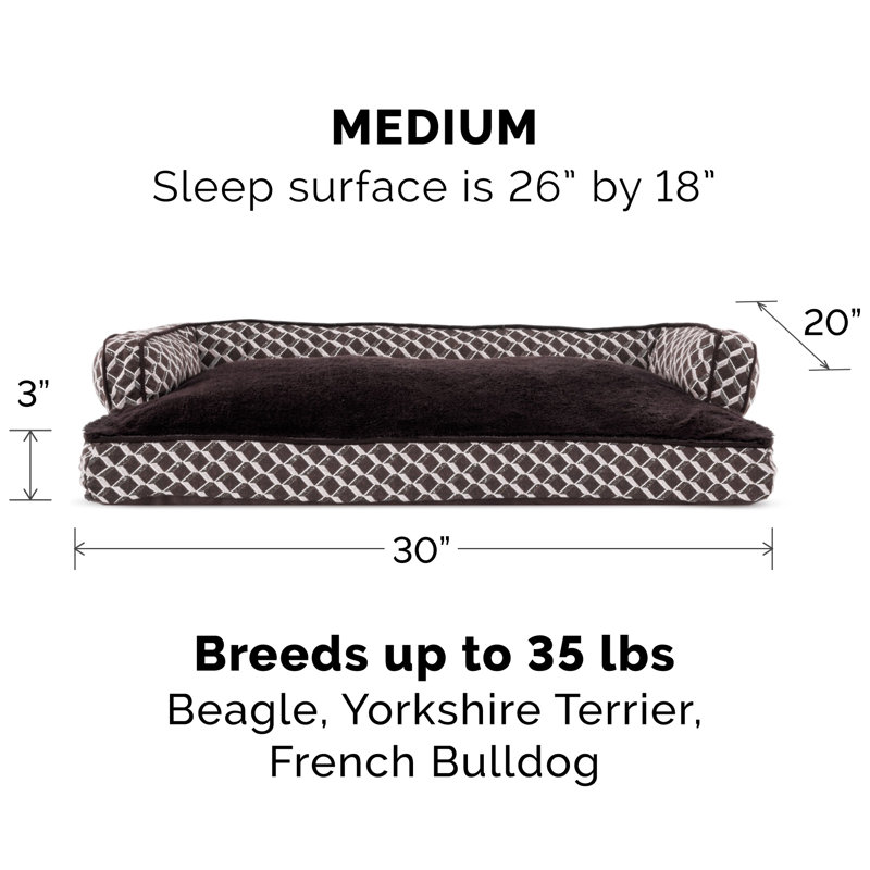 Geometric Polyester Pet Bed, Diamond Brown, Medium (30" W x 20" D x 6.25" H)