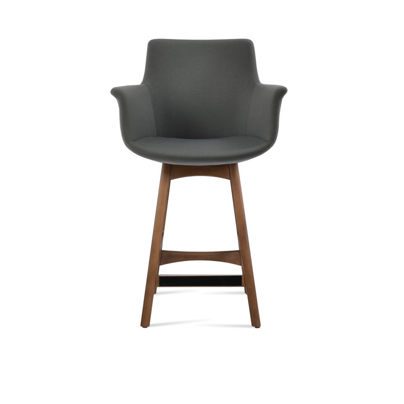 Tabouret de bar et de comptoir Bottega PR, Tabouret de comptoir (siège d'une hauteur de 24 p, Noyer, Blanc cassé