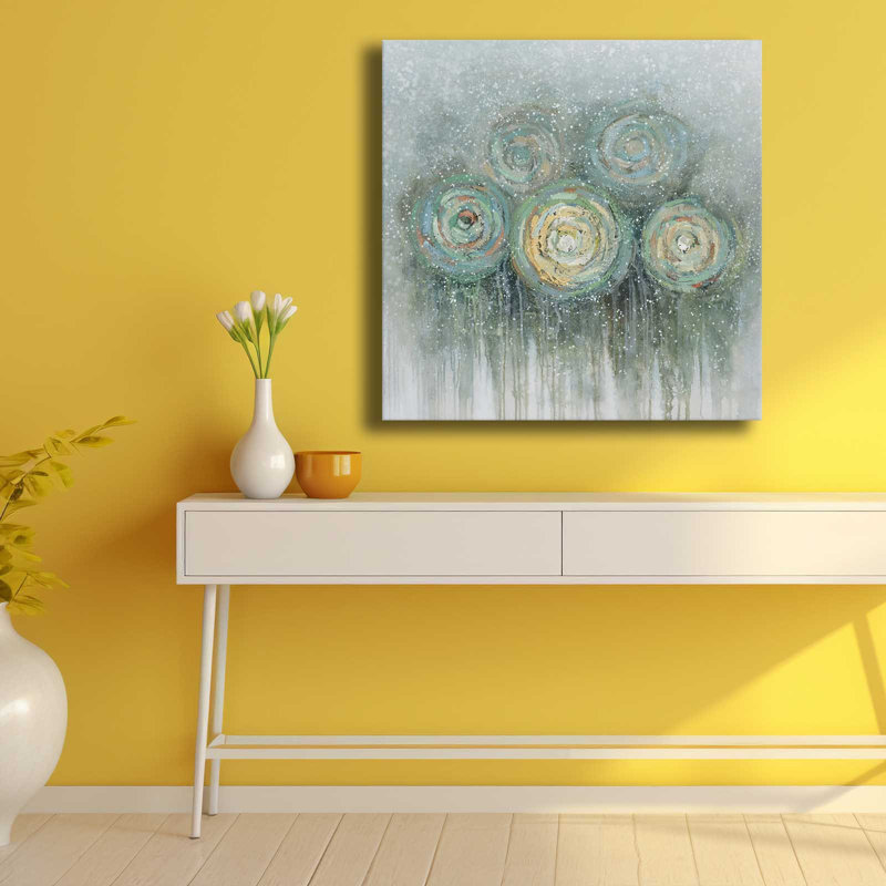 Teal Abstract Rose Garden Canvas Wall Art