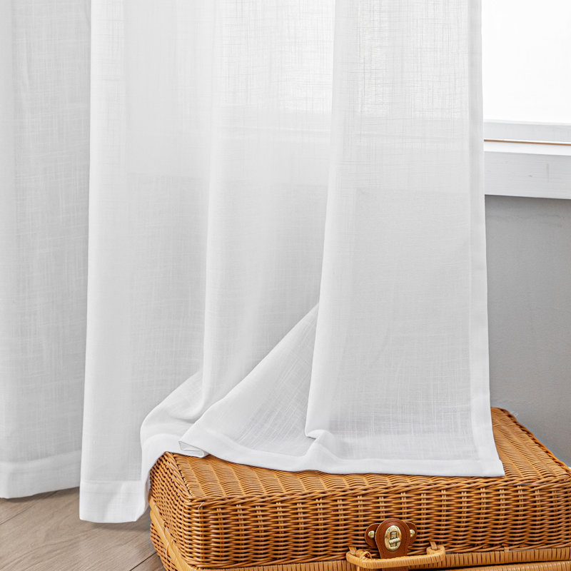 Paire de rideaux semi-transparents avec œillets Vollmar, L 52 po x L 96 po, Blanc
