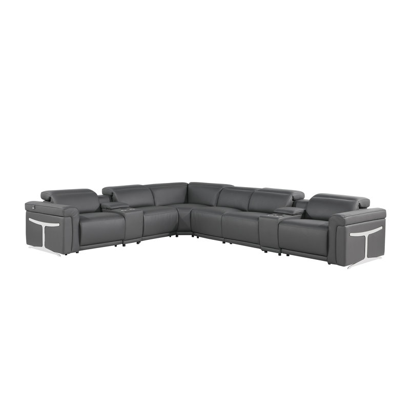 Suhur 8 - Piece Top Grain Italian Leather Power Reclining Sectional, Gray Genuine Leather