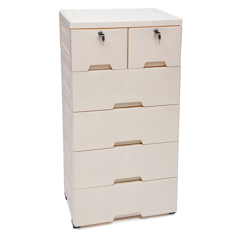 Julane 6 Drawer Plastic Storage Cabinet W/ Lock, Ivory