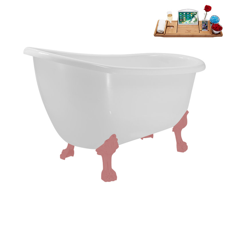 53.1'' x 25.6'' Freestanding Soaking Acrylic Bathtub, Polished Chrome, Matte Pink