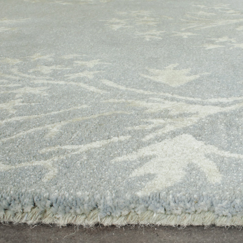 Tapis bleu / ivoire en laine / viscose touffeté à la main Hodgson, Rectangle 2 pi 6 po x 4 pi