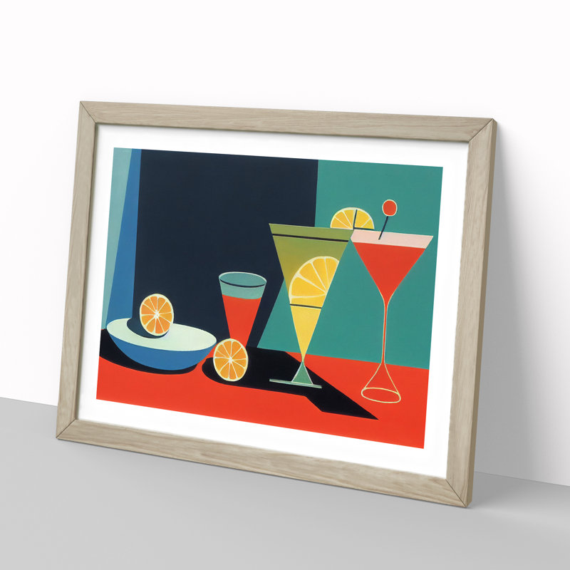 Retro Cocktail Vol.3 - Single Picture Frame Painting, 46cm H x 64cm W x 2cm D, Oak Framed