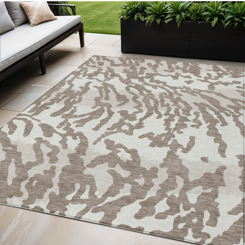 Tapis intérieur lavable à motif animal taupe 5 pi x 8 pi brun et ivoire
