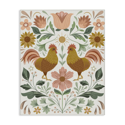 Poule et fleurs, art mural sur toile par Arrolynn Weiderhold
