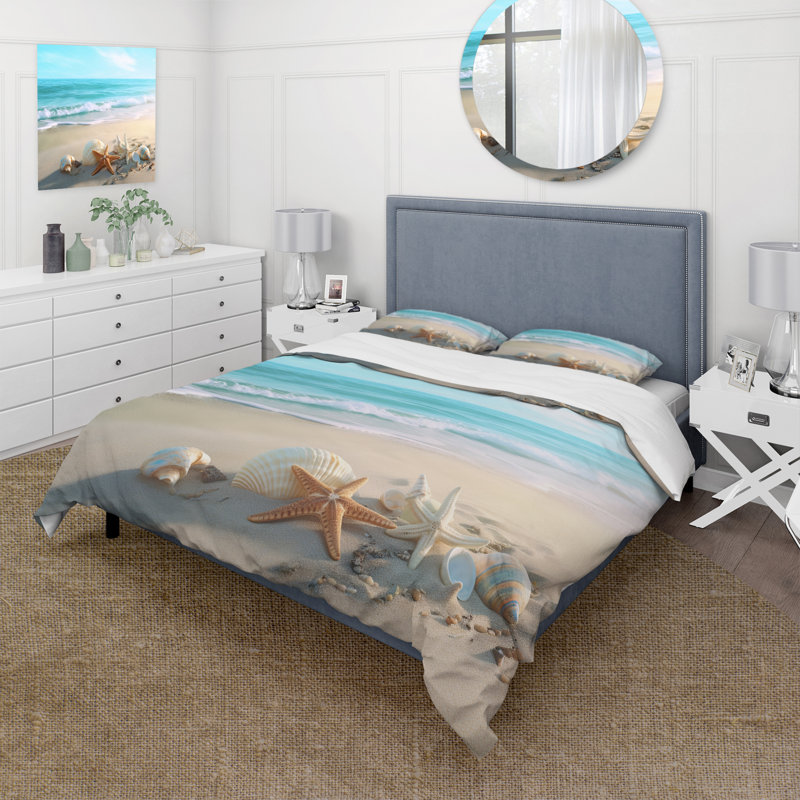 Coastal Seashore - Modern Beach Duvet Cover Set - Microfiber Polyester, Twin Duvet Cover + 1 Standard Sham