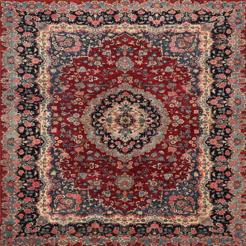 Tapis brun / noir / gris Oiental, Carré 7 pi