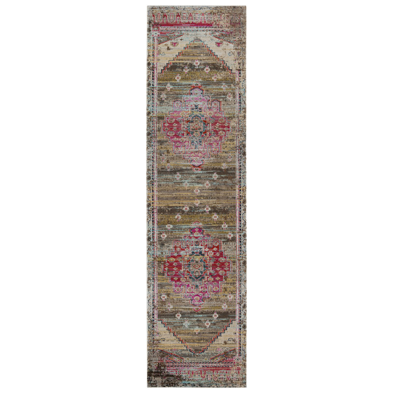 Azriel Pink and Taupe Medallion Synthetic Runner Rug