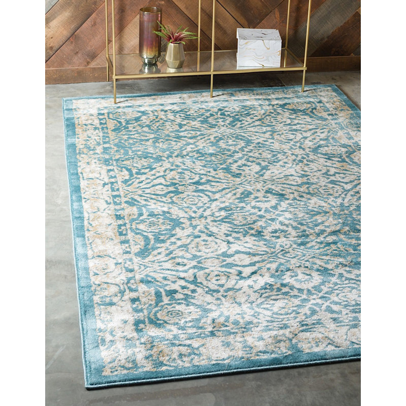 Tapis décoratif bleu oriental/beige Alesund, Rectangle 10 pi x 13 pi
