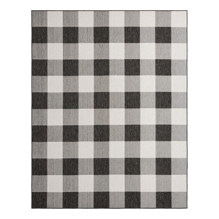 Tatasha Gingham Power Loom Polypropylene Plastic Indoor/Outdoor Area Rug in Black/White