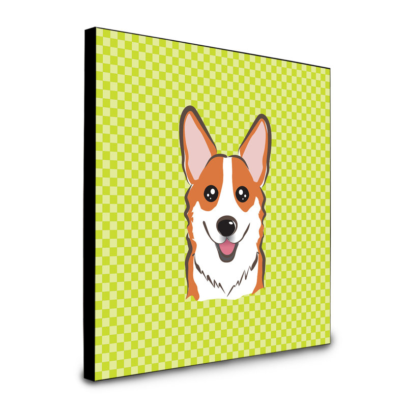 Panneau mural d’art Dungorbery, Vert, Corgi orange