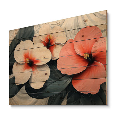Coucher de soleil, hibiscus liquide, art harmonie I - art mural en bois d'hibiscus - sur bois de pin naturel